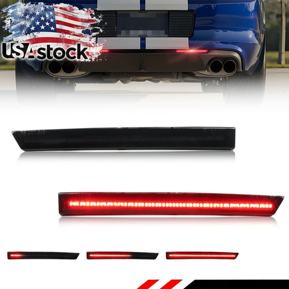 2PCS Smoked Lens Rear Bumper Reflector Lights Tail Light Rear Light Brake Light Backup Lights Reverse Light Turn Signal Light With Red LED For 2013 2014 Ford Mustang