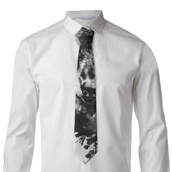 Goofa Majestic Wolf Landscape Pattern Men's Necktie Classic Silk Tie Woven Jacquard Neck Ties Necktie for Business and Wedding Formal Neckties