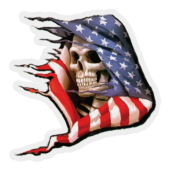 Auto Drive Americana Skull with US Flag Vinyl Automotive Decal