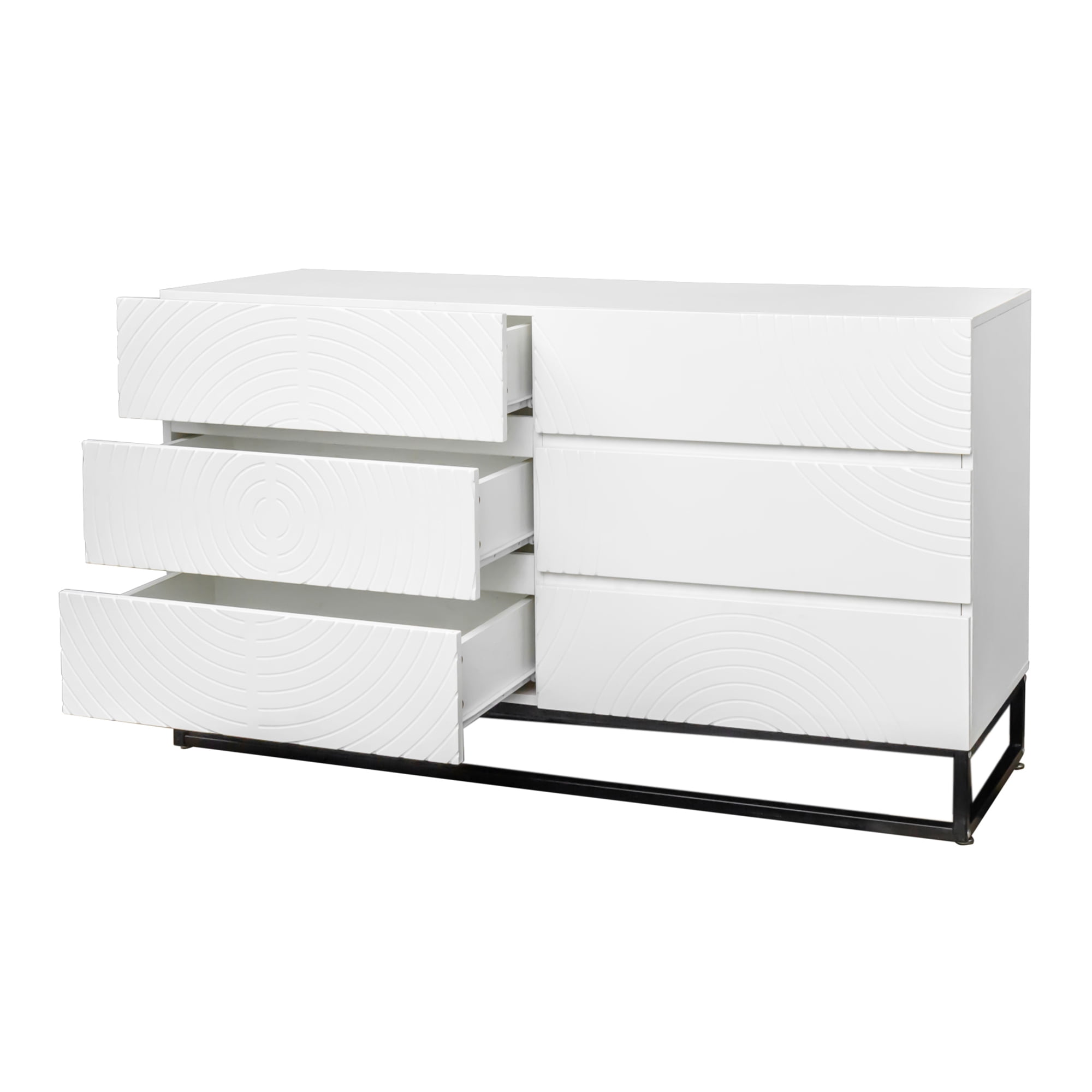 Kadyn 51.18" Double Dresser, Chest of Drawers with 6 Drawer, Modern Storage Cabinet for Living Room, Black White