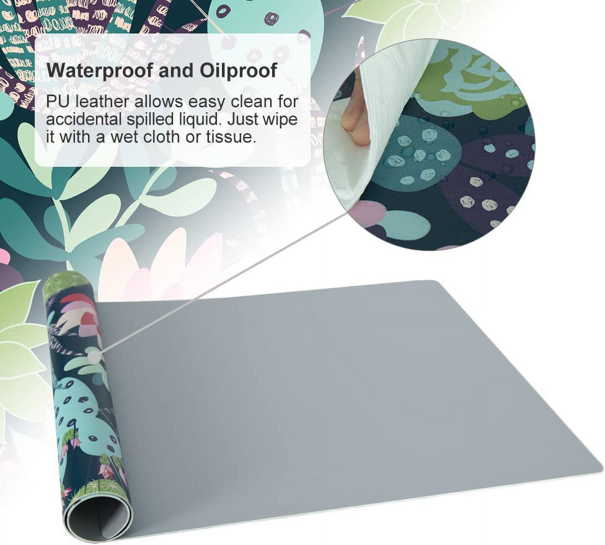 PU Leather Desk Pad, Waterproof Cute Desk Mat, Double Sided Computer Gaming XXL Mouse Pad, Green Large Desk Protector, Succulent Cacti Home Office Décor Mousepad 31.5" x 15.7" - Cactus Flowers