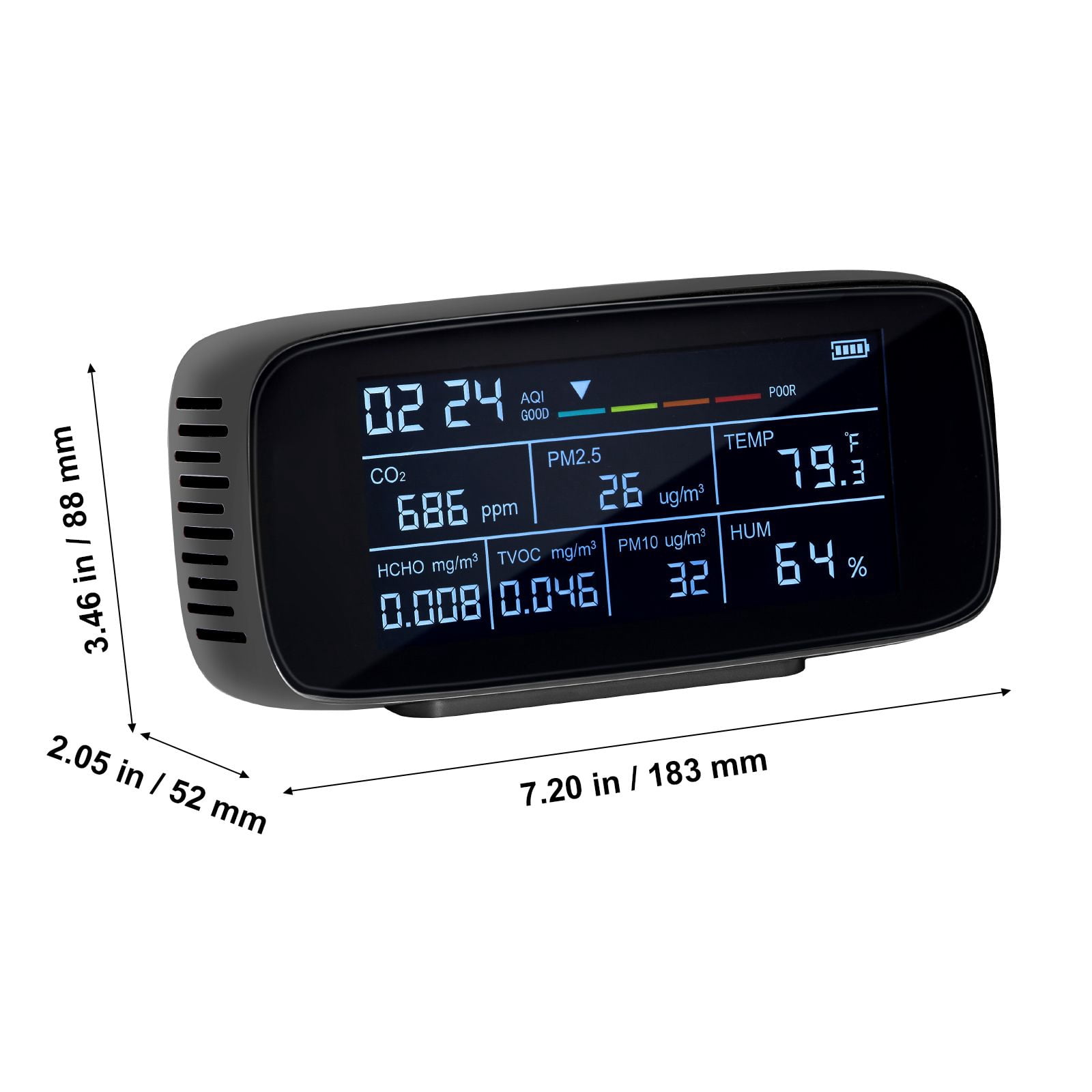 9 in 1 Air Quality Monitor Indoor CO2 Detector with PM2.5 PM1.0 PM10 TVOC HCHO AQI Temperature Humidity Display, Portable Rechargeable Air Tester for Home Office Car Classroom Bedroom