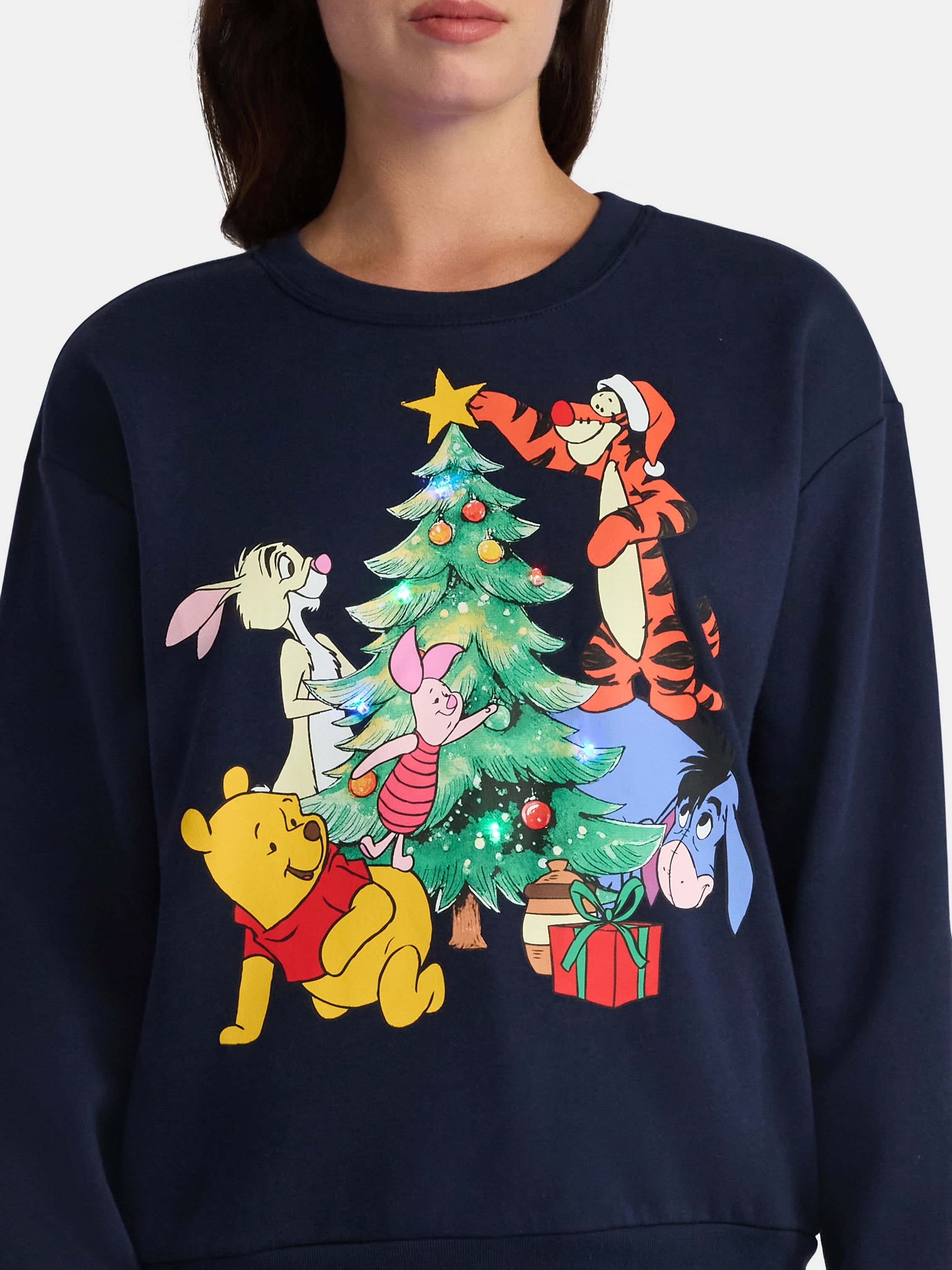 Disney Women’s Winnie The Pooh Christmas Light-Up Fleece Sweatshirt, Sizes XXS-2XL