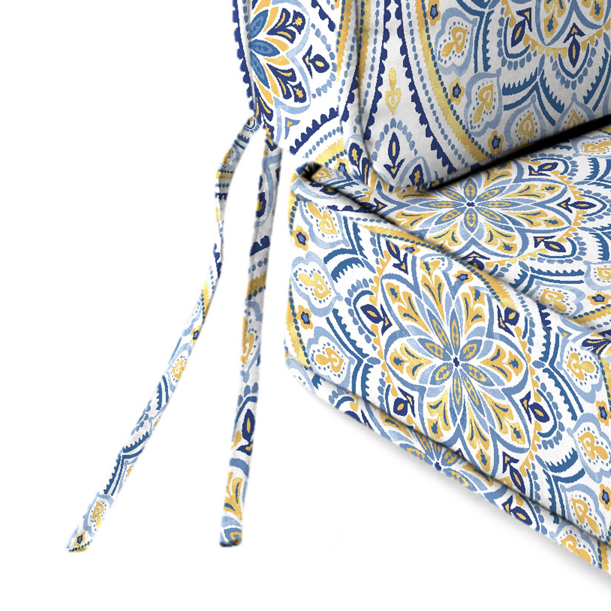 Jordan Manufacturing 45" x 22" Castille Multicolor Medallion Rectangular Outdoor Deep Seating Chair Seat and Back Cushion with Ties and Welt