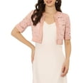 thumbnail image 1 of INSPIRE CHIC Women's Bolero Shrug Satin Panel Short Sleeves Lace Open Front Crop Cardigan S Pink, 1 of 6