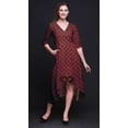 thumbnail image 4 of Bimba Cotton Red Damask Block Womens V Neck Asymmetrical Pocket ShiftÂ&nbsp;DressÂ&nbsp;Short Sleeve MidiÂ&nbsp;Dress-Medium, 4 of 4