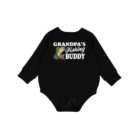 Inktastic Grandpa's Fishing Buddy with White Text Baby Fleece Bodysuit