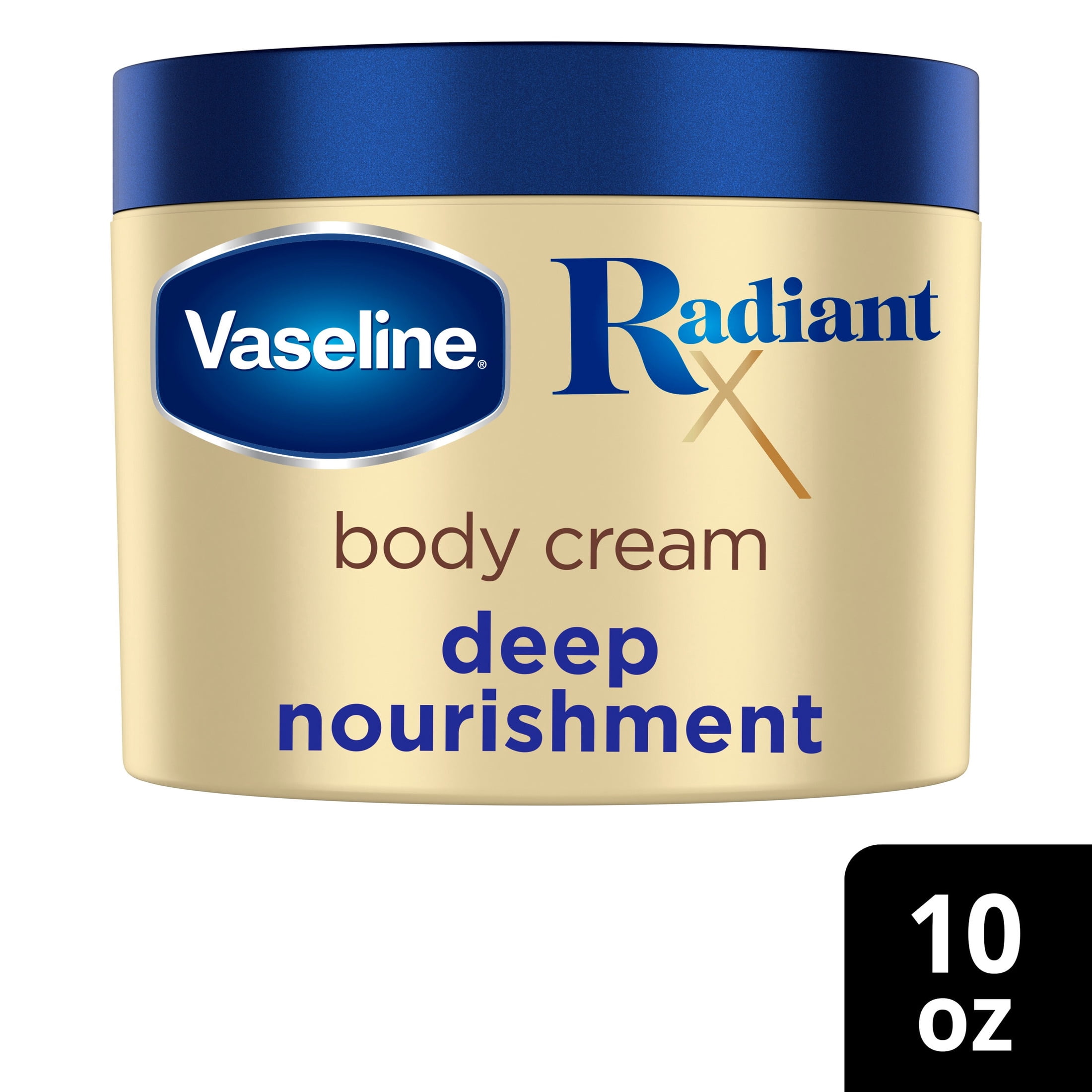 Vaseline Radiant X Deep Nourishment Body Cream 100% Pure Shea Butter, Coconut Oil, Vitamin C, & Peptides, 10 oz
