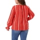 thumbnail image 3 of Blusas impresas casuales de manga larga con cuello en V y lazo de borlas para mujeres de tallas grandes Agnes Orinda 3X rojas, 3 of 6