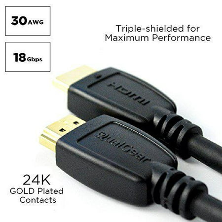 QualGear high speed hdmi 2.0 cable with ethernet (6 feet) - 100% ofc copper, 24k gold plated contacts, triple-shielded. supports 4k ultra hd, 3d, 18 gbps, audio return channel