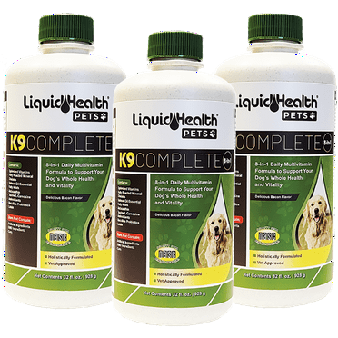 LiquidHealth 32 Oz K9 Complete 8-in-1 Liquid Multivitamin for Dogs & Puppies, All in One Complete Formula, Senior Puppy Dog Diet, Canine Vitamins, Skin and Coat, Joint Health, Immune Support (3 Pack)