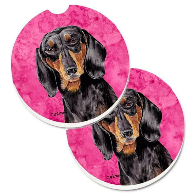 Ensemble de Sous-Verres de Voiture Porte-Gobelet 2 Teckels Roses