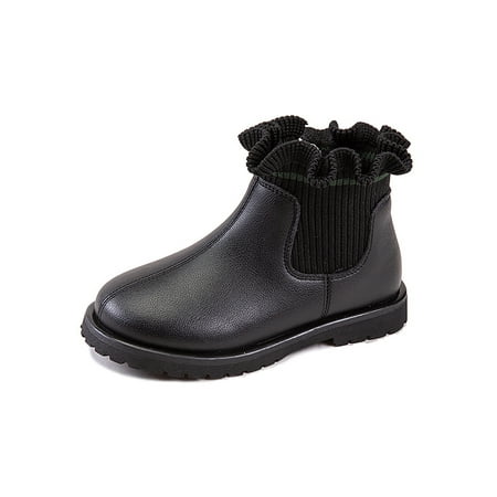 

SIMANLAN Girl Ankle Booties Comfort Winter Boot Slip On Chelsea Boots Girls Fashion Dress Bootie Children Casual Black 6C
