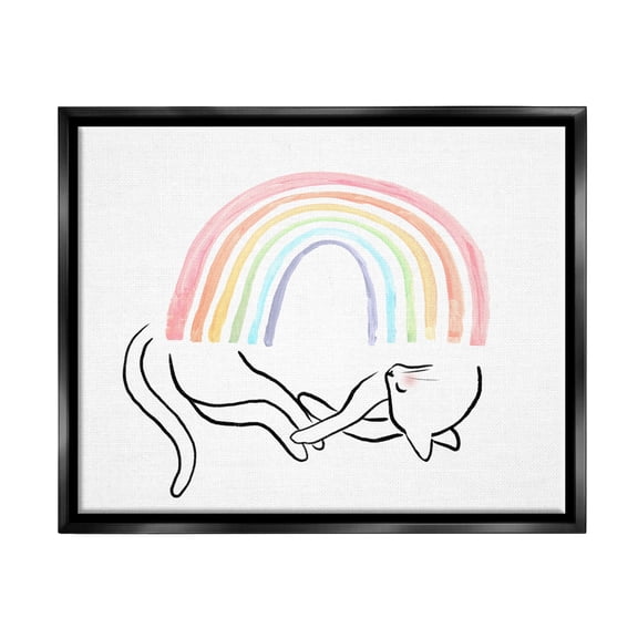 Stupell Industries Sleeping Cat Rainbow Pet Animals & Insects Painting Black Floater Framed Art Print Wall Art