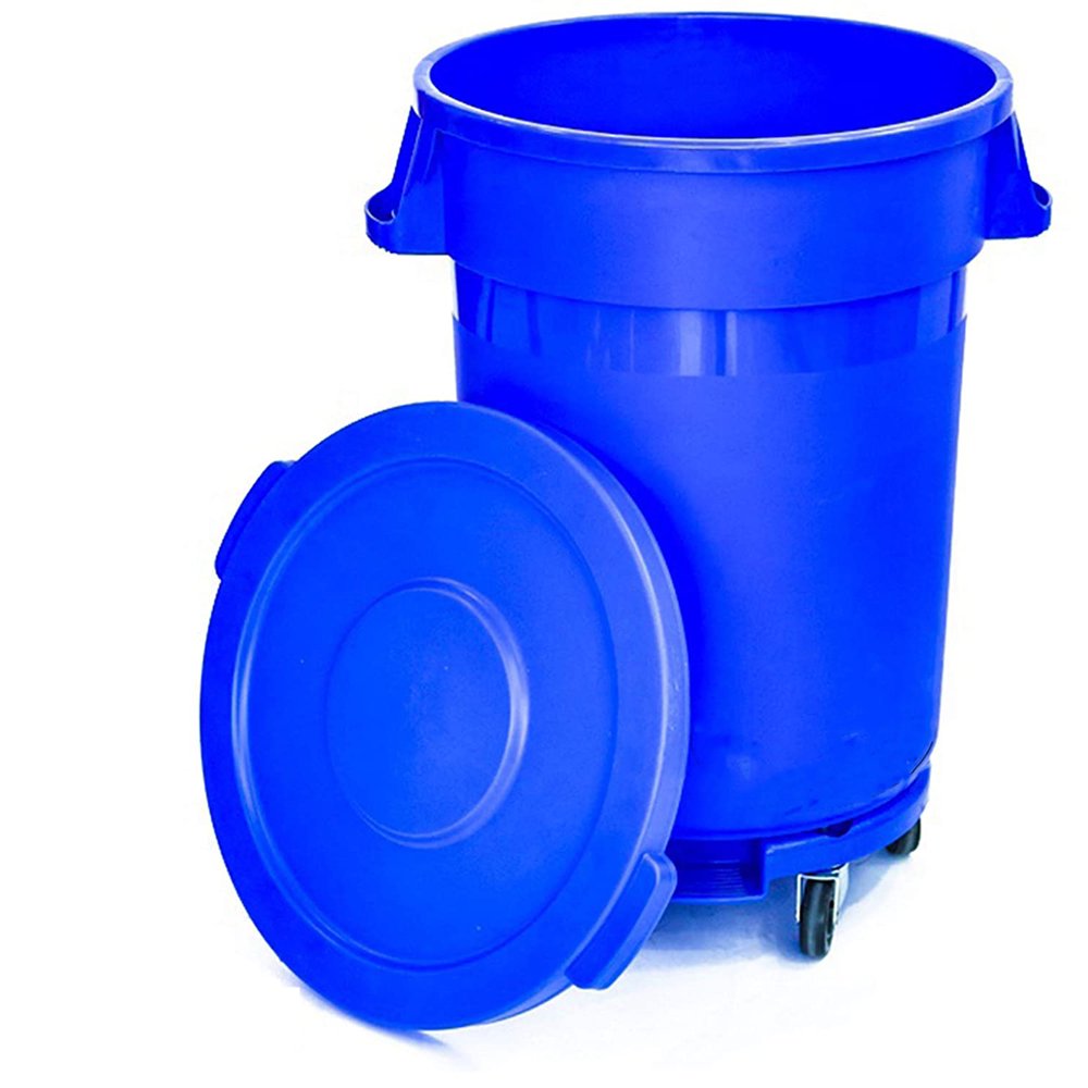32 Gallon Blue Trash Can with Lid and Dolly