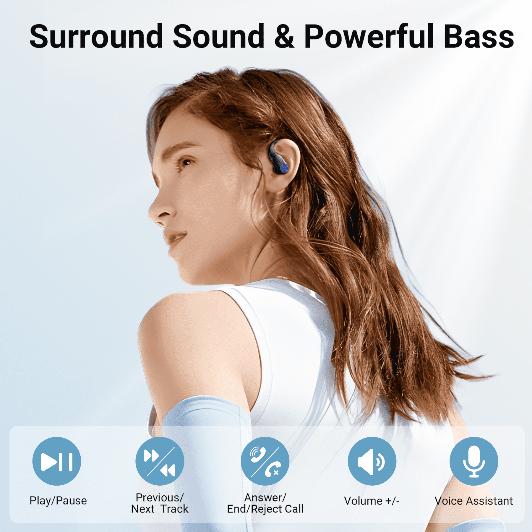 VEATOOL Bluetooth Headphones Wireless Earbuds 80Hrs Playback Sport Ear Buds with Earhook Digital Display Charging Case IPX6 Waterproof Deep Bass Running Earphones for iOS Android Cellphone