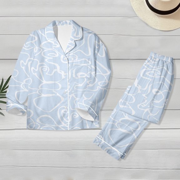 Women's Long Sleeve Pajama Set Floral Top with Solid Pants Sleepwear