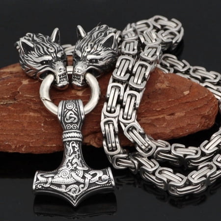 Nordic Culture Retro Men's Necklace Viking Wolf Head Stainless Steel