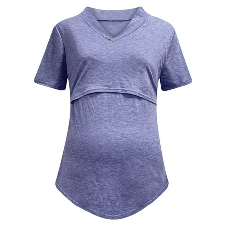 

Women Maternity Clothes Solid Color short Sleeve Top V-Neck Leisure Tops V-Neck Front Pleat Peplum Tunic Ruch Sides Bodycon Tshirt Maternity Sleepwear Tops