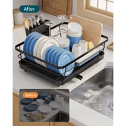 Sakugi Dish Drying Rack, Compact Dish Racks for Kitchen Counter, 15''L x 12''W x 5''H , Black