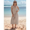 thumbnail image 6 of Women'S Summer 2 Piece Outfits Striped Sleeveless Top and Cropped Wide Leg Pants Sets Pockets Khaki L, 6 of 8
