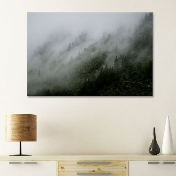 wall26 Canvas Wall Art - Forest and Mountain with Fog - Giclee Print Gallery Wrap Modern Home Art Ready to Hang - 24x36 inches