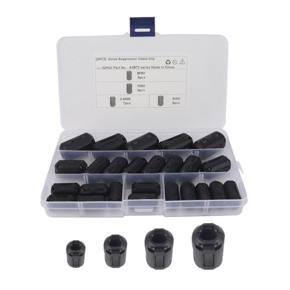 Kit de anillo de núcleo de ferrita Sidaley 25 piezas para coche DVR 3.5 5 7 9 mm