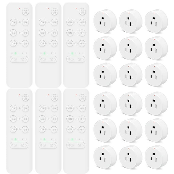 Wireless Remote Control Outlet Switch Power Plug, NineLeaf Remote Control Outlet Wireless Light Switch, Remote Control Outlet Plug for Lamp and Household Appliance 15A/1500W, 500FT (6Remotes,18Plugs)