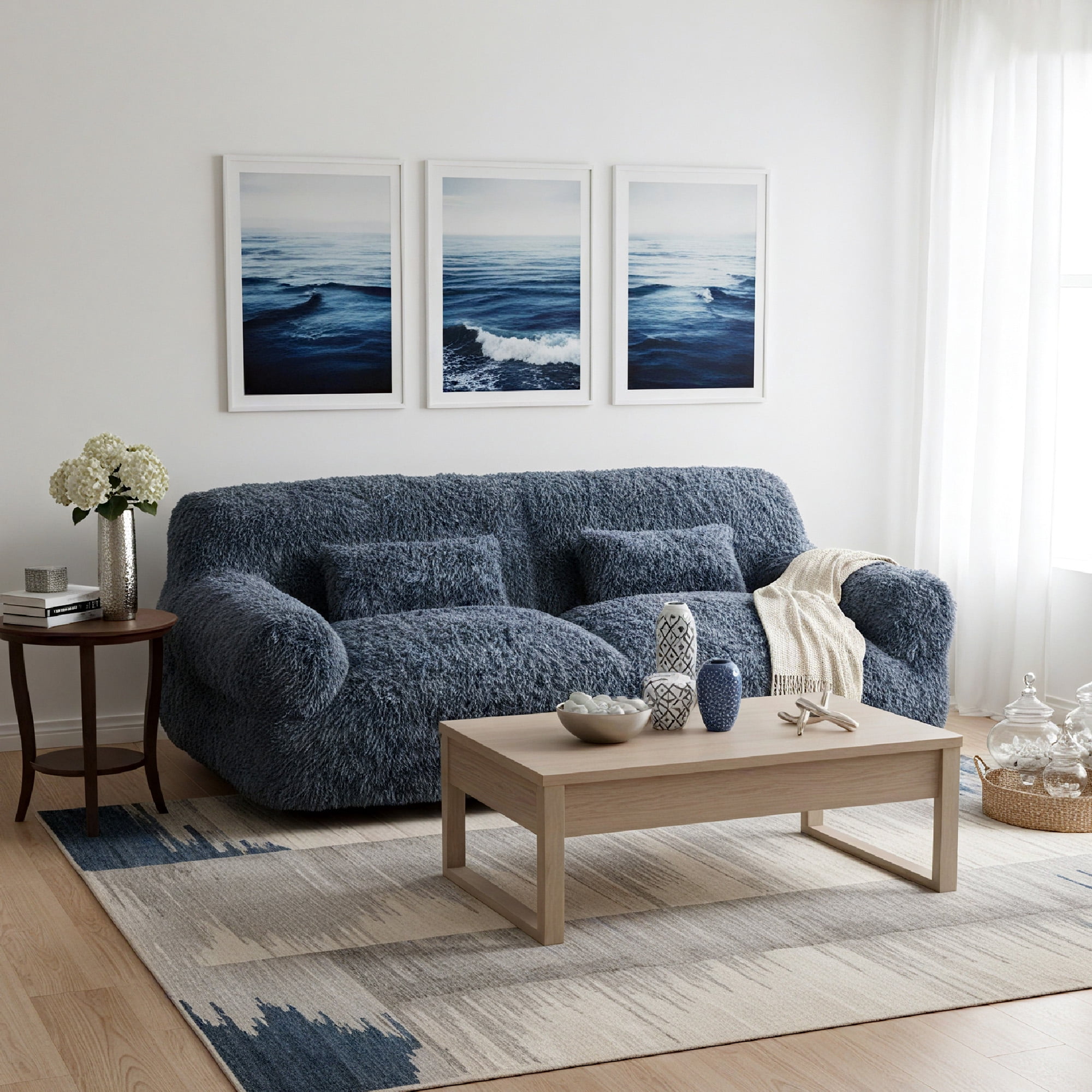 Spruce & Spring Ultra-Plush Fleece Lazy Sofa with Pillow & Blanket, Cozy Bean Bag Loveseat for Living Room & Bedroom, Ink