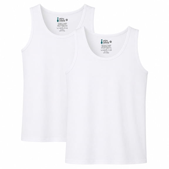 Ven Dave Men’s 2-Pack Tank Undershirts, Cotton Stretch Tagless Sleeveless Tank Tops, White