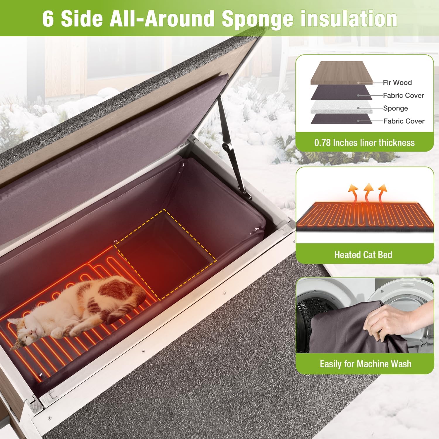 MEDEHOO Heated Cat House Outdoor 2 Story Insulated Liner Feral Cat Shelter Weatherproof for Outside with Heated Pad（Brown）