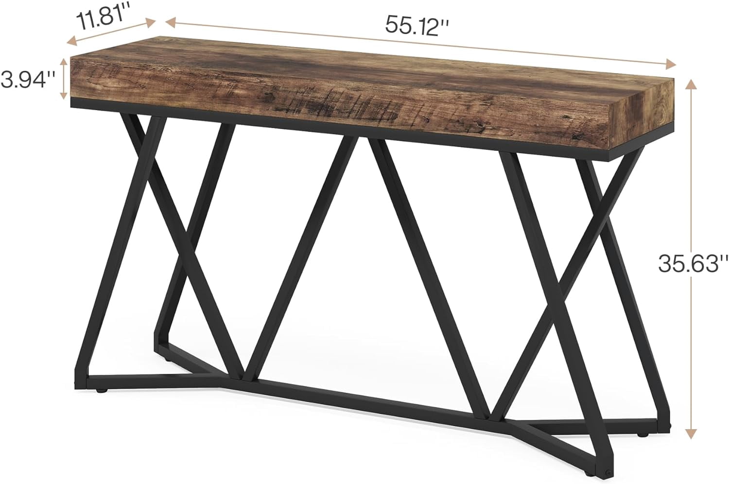 Tribesigns 55 Inch Console Table, Farmhouse Sofa Table Wood Entryway Table with Unique Metal Base, Behind The Couch Table Foyer Table, Industrial Accent Table for Hallway, Living Room, Rustic Brown