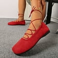 thumbnail image 2 of Xfvqtps Womens Ankle Tie Flats Suede Like Material Round Toe Comfortable Slip on Low Heel Casual Shoes Multiple Colors Red, 2 of 9