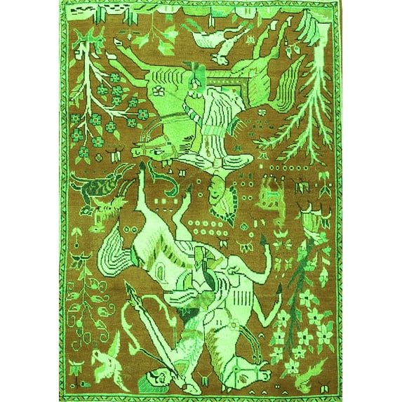 Ahgly Company Indoor Rectangle Animal Green Traditional Area Rugs, 6' x 9'