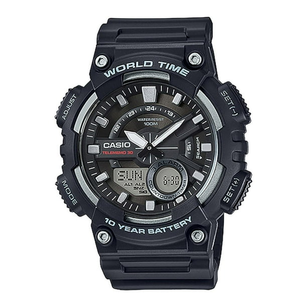 Reloj CASIO AEQ-110W-1AVCF World Time 10 Year Battery, Illuminator-Negro negro 53 mm Casio Casio AEQ-110W-1AVCF