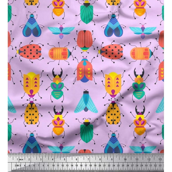 Soimoi Cotton Cambric Fabric Insects Clip Art Printed Fabric 1 Yard 42 Inch Wide