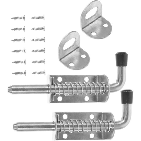 YQHWQ 2 Sets Spring Latch for Door Barrel Bolt Door Latch Shed Hinges Bolt Latch Spring Pin Gate Latch Barrel Bolt Lock Spring Loaded Latch Spring Latch Bolt Silver
