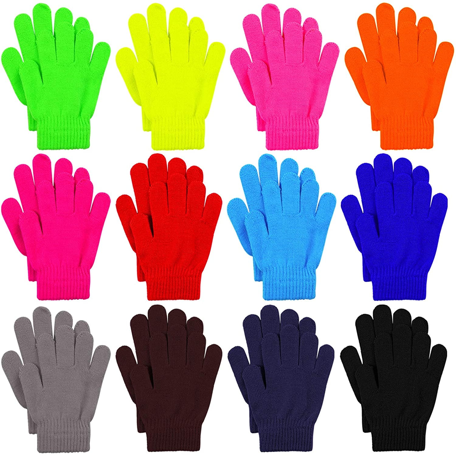 Cooraby 12 Pairs Kids Warm Magic Gloves Teens Winter Stretchy Knit Gloves Boys Girls Knit Gloves 