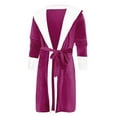 thumbnail image 6 of Paille Ladies Sleepwear Long Sleeve Fuzzy Plush Bathrobe Solid Color Sherpa Robes Thermal Hooded Fleece Robe Home Dressing Gown Rose Red S, 6 of 7