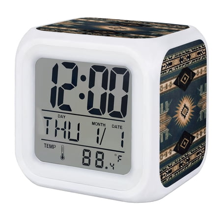 Vintage Geometric Boho Digital Alarm Clock for Bedrooms,Smart LED Alarm Clock with 7 Color Changing Night Light,Retro Ethnic Tribe Abstract Art Silent Wake Up Clocks for Sleep Study Cooking 3.2x3.2