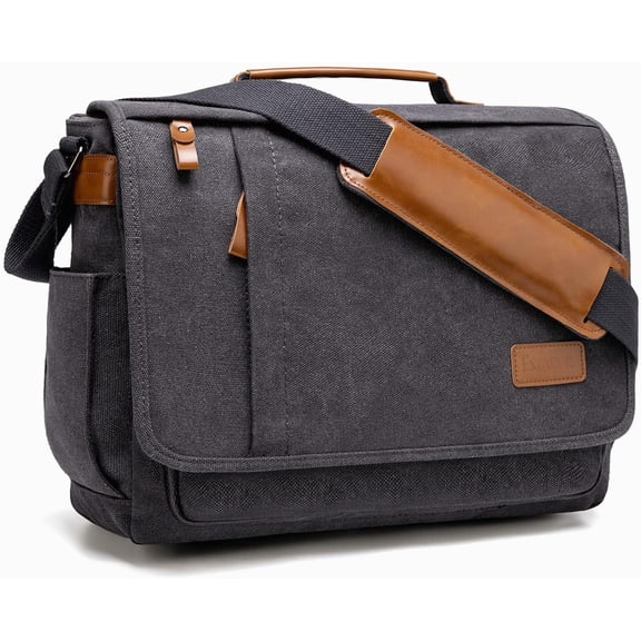 13-14 Inch Laptop Messenger Bag Water-Resistant Canvas Bag for Business College, Grey