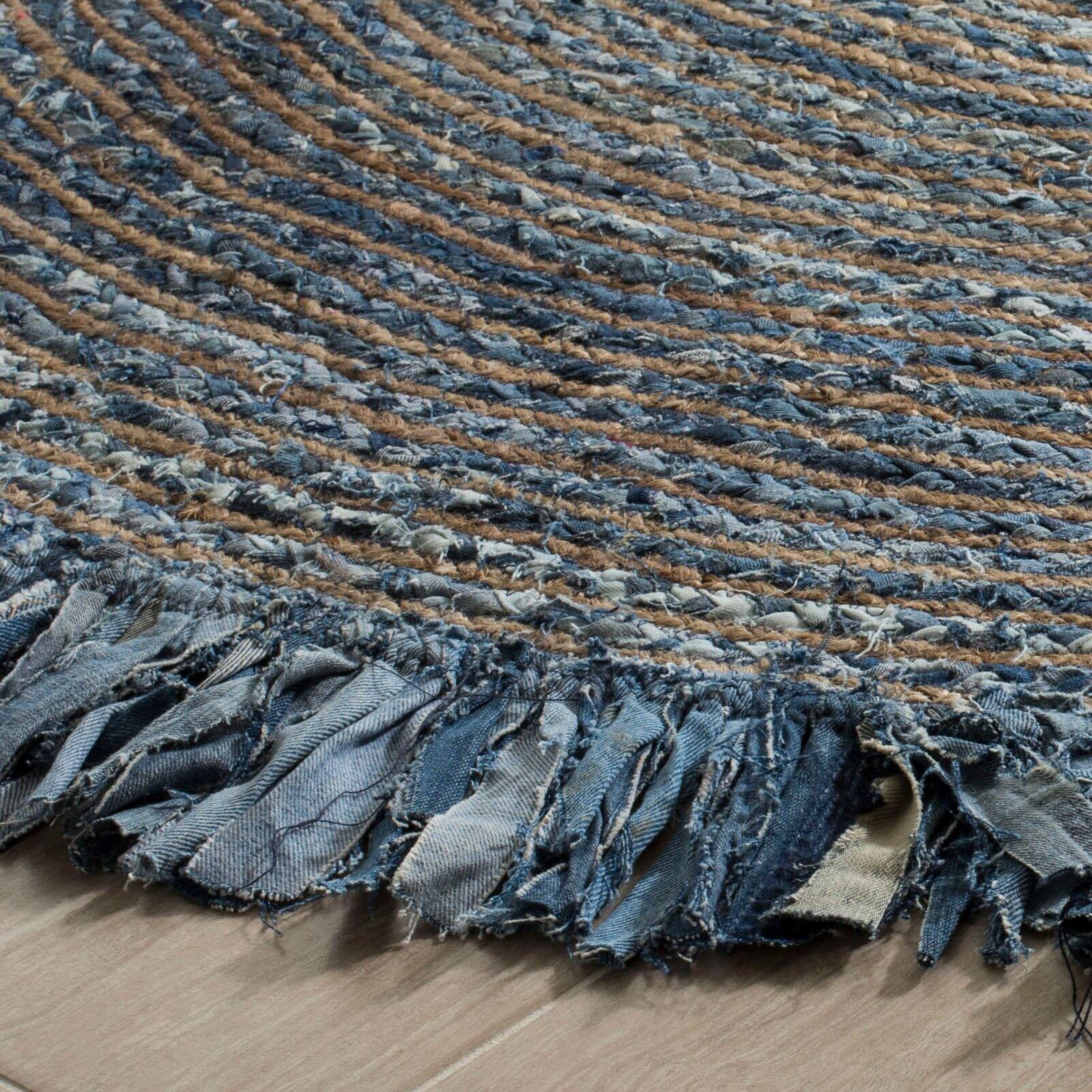 SAFAVIEH Cape Cod Victoria Braided Area Rug, 4' x 4' Round, Ivory/Denim