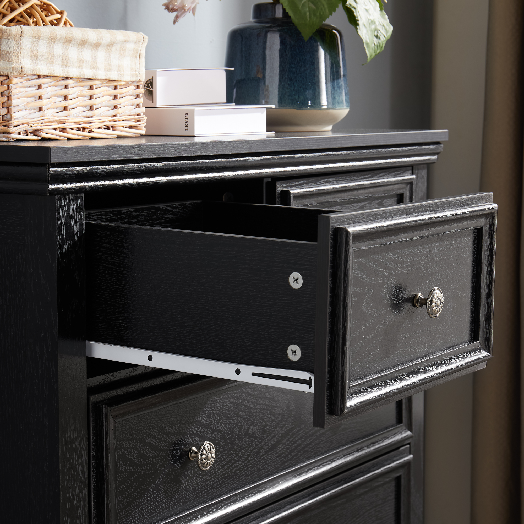 Leumius Modern 6 Drawers Dresser, Chest of Drawers Closet Organizers and Storage Clothes Storage Drawers Cabinet for Living Room, Hallway, Bedroom Black