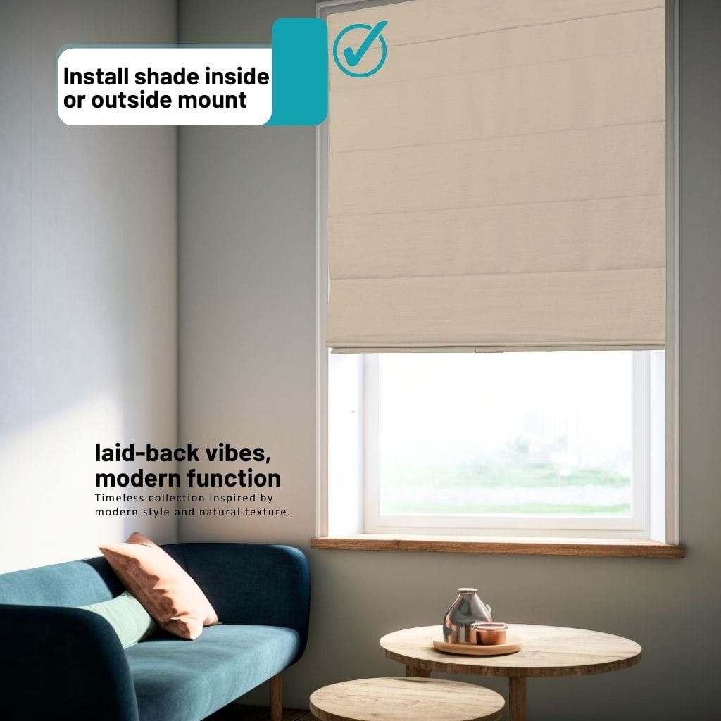 Chicology Cordless Roman Shades, Khaki (Textured), 31"W X 64"H