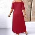 thumbnail image 7 of Fashion Beach Dresses for Womens Plus Size Summer Cold-Shoulder V-Neck Short Sleeve Solid Color Casual Maxi Dress, 7 of 7