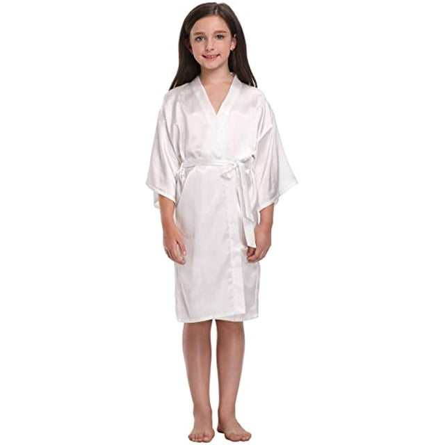 Robes de Fille Paon Floral & Couleur Unie Satin Soie Cadeau de Mariage Kimono Robe de Nuit