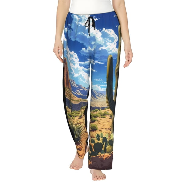Balery Western Desert Cactus Pantalones de pijama para mujer, pijamas ultraligeros, pantalones de estar por casa-3X-Large