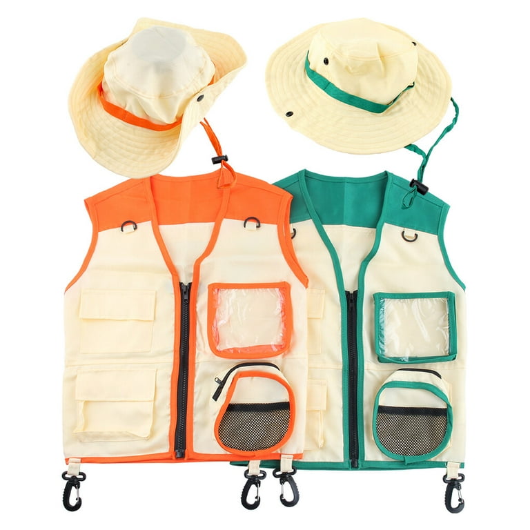 Kids Outdoor Adventure Vest Hat Kids Insect Explorer Vest Hat Kit Outdoor  Camping Fishing Adventure Clothing School Party Boys Girls Outfit with  Multiple Pockets Orange 
