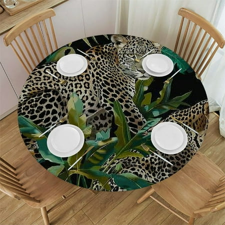

Sheronv Leopards Jungle Monkey Round Table Cover Stain Resistant Washable Indoor Outdoor Tablecloth Kitchen Dining Wedding Parties 100% Polyester Fiber 46-50