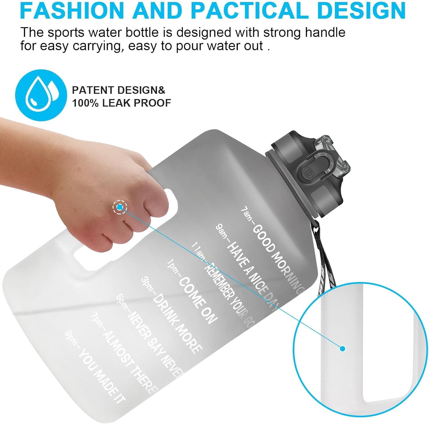 1 Gallon Motivational  Water Bottle with Time Marker,  128oz Leak Proof Jug, Black, Plastic, 128 ounces, Fitness, , Outdoor Activities